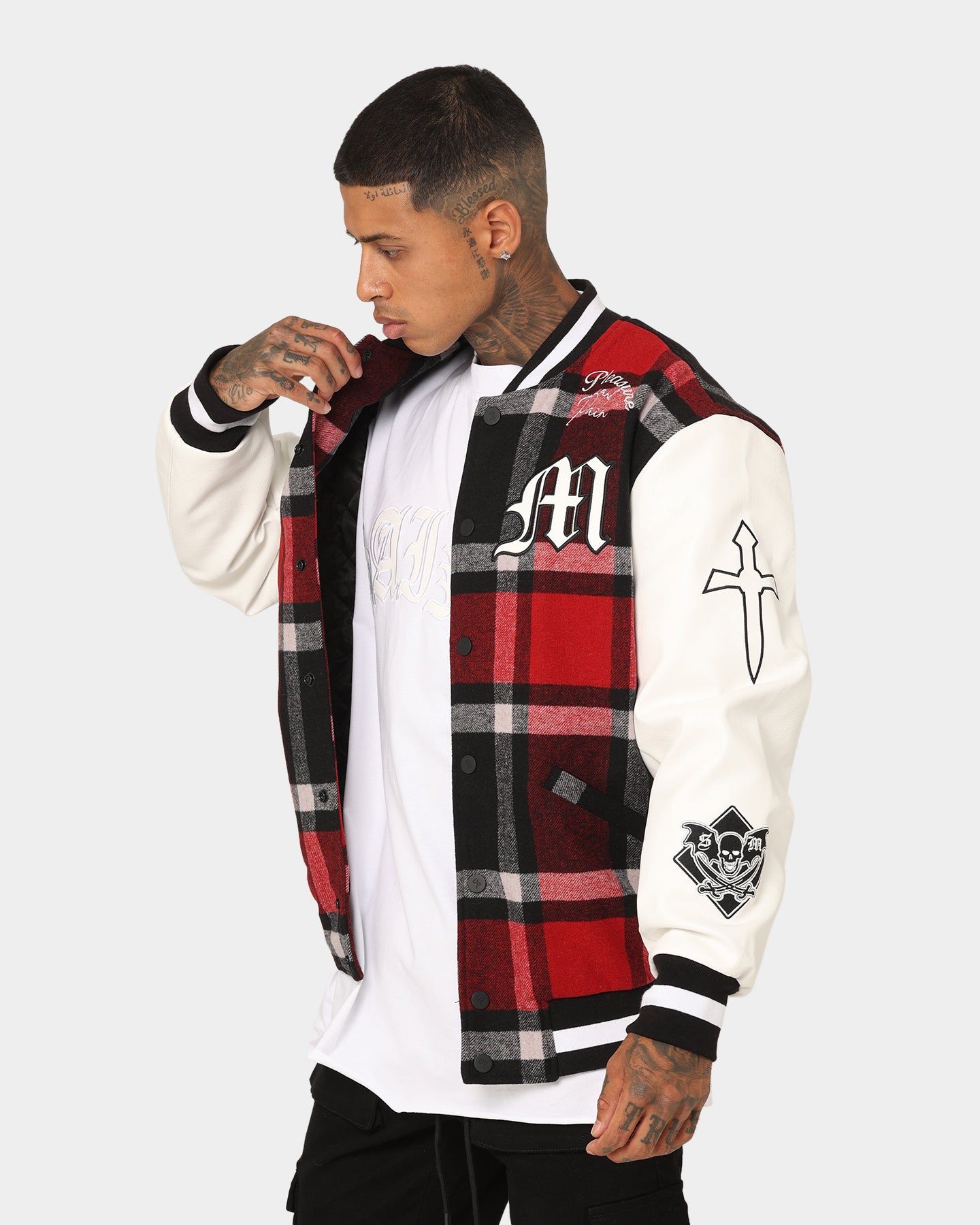 Saint Morta Graveyard Plaid Varsity Jacket Red/Black/White sold by Culture Kings product image thumbnail 7