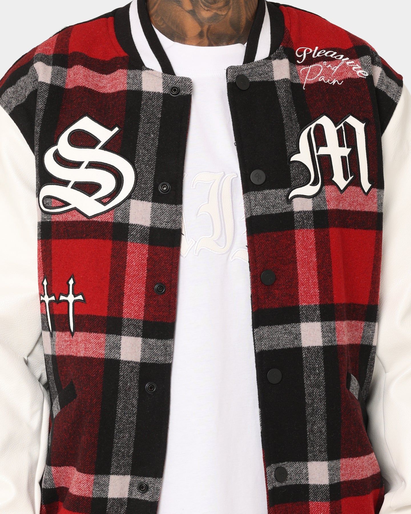 Saint Morta Graveyard Plaid Varsity Jacket Red/Black/White sold by Culture Kings product image thumbnail 4
