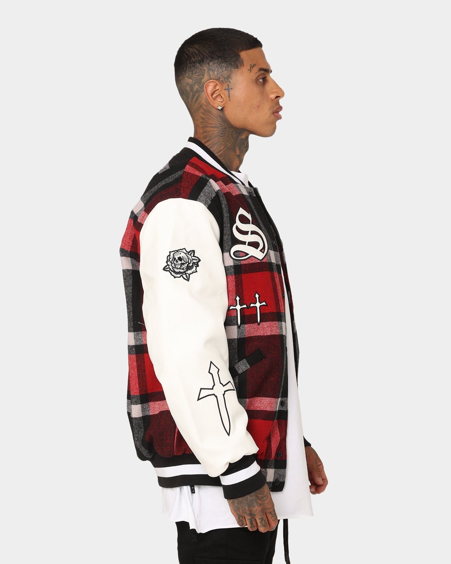 Saint Morta Graveyard Plaid Varsity Jacket Red/Black/White sold by Culture Kings product image thumbnail 6