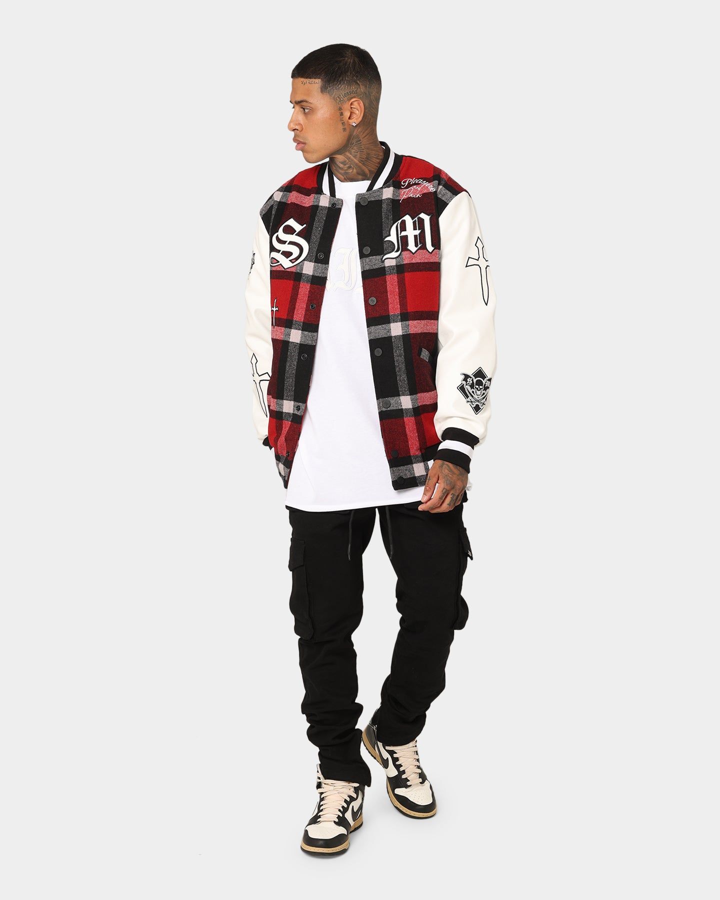 Saint Morta Graveyard Plaid Varsity Jacket Red/Black/White sold by Culture Kings product image thumbnail 3
