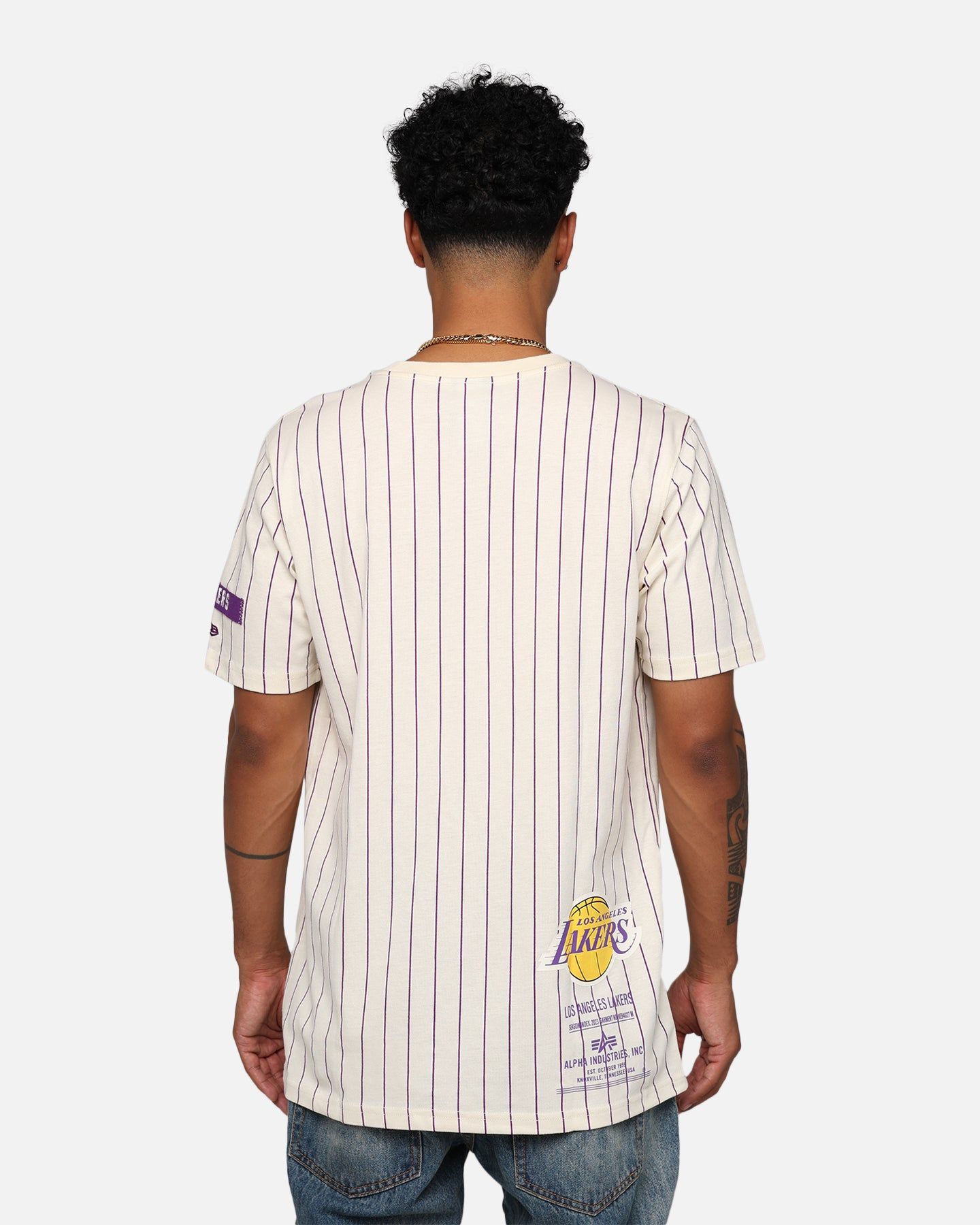 New Era X Alpha Industries Los Angeles Lakers Striped T-Shirt White sold by Culture Kings product image thumbnail 5