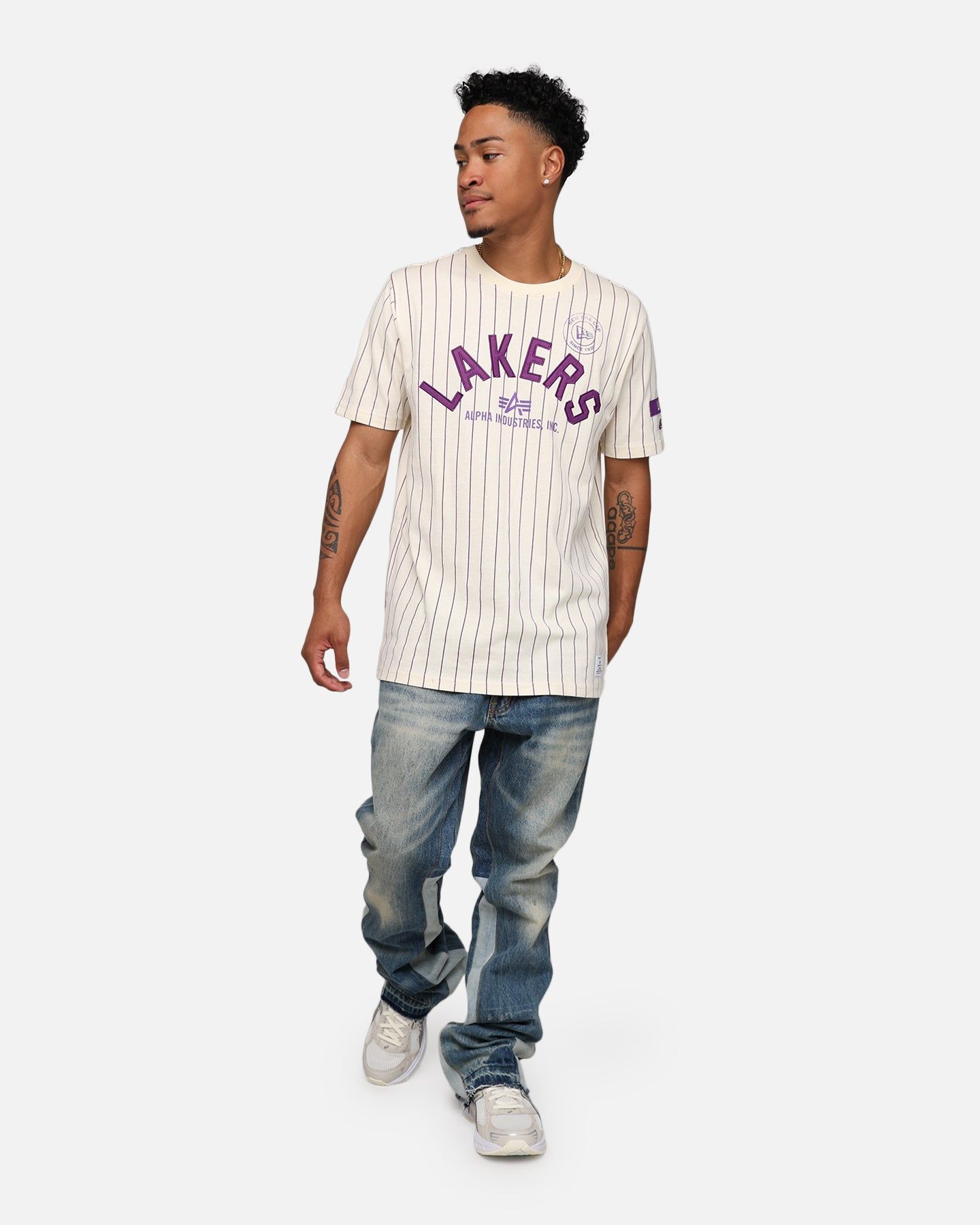 New Era X Alpha Industries Los Angeles Lakers Striped T-Shirt White sold by Culture Kings product image thumbnail 3