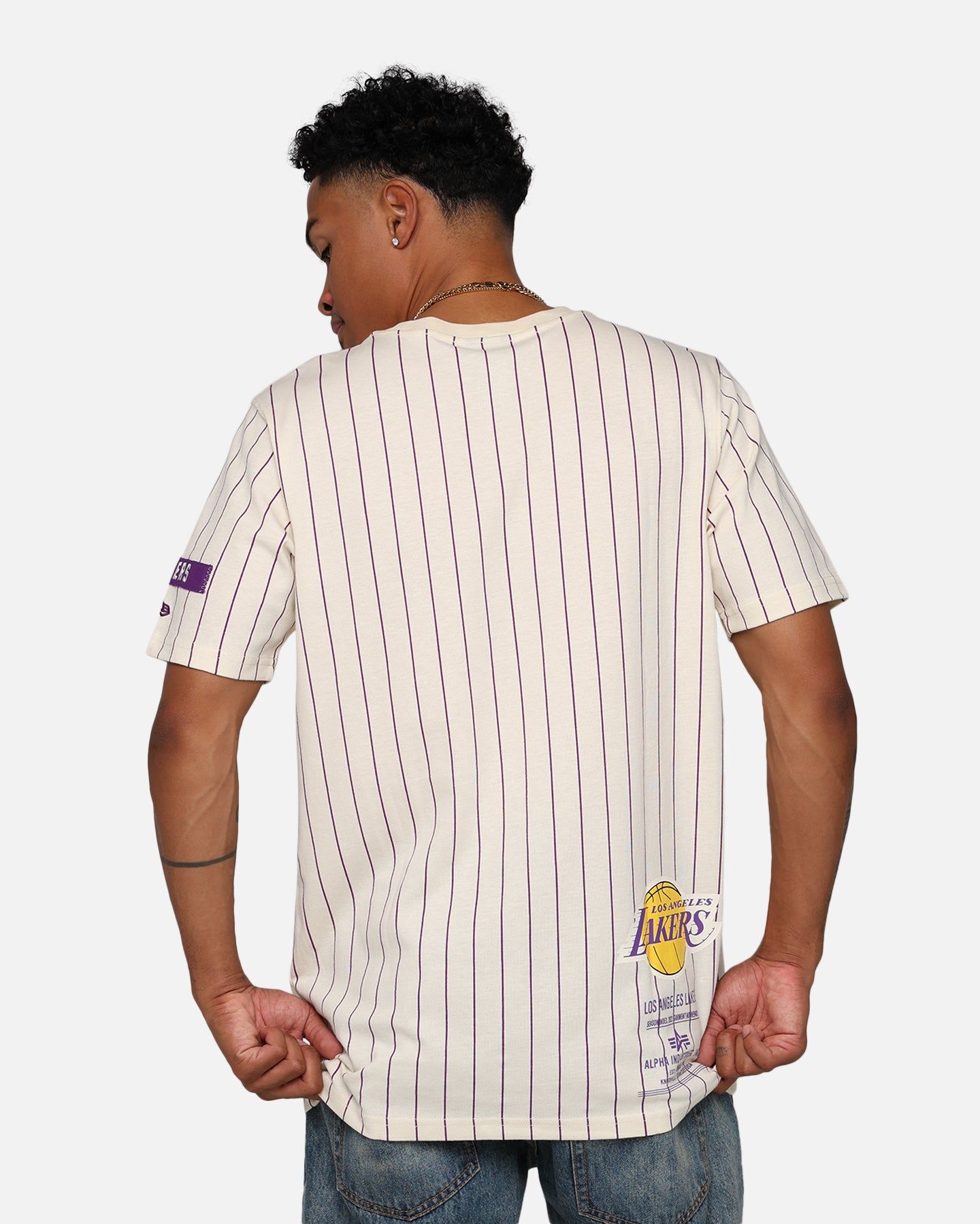 New Era X Alpha Industries Los Angeles Lakers Striped T-Shirt White sold by Culture Kings product image thumbnail 2