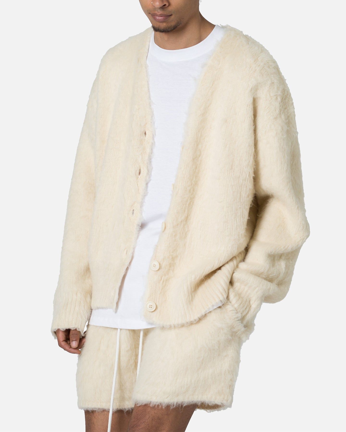 MNML Fuzzy Cardigan Sweater Off White sold by Culture Kings