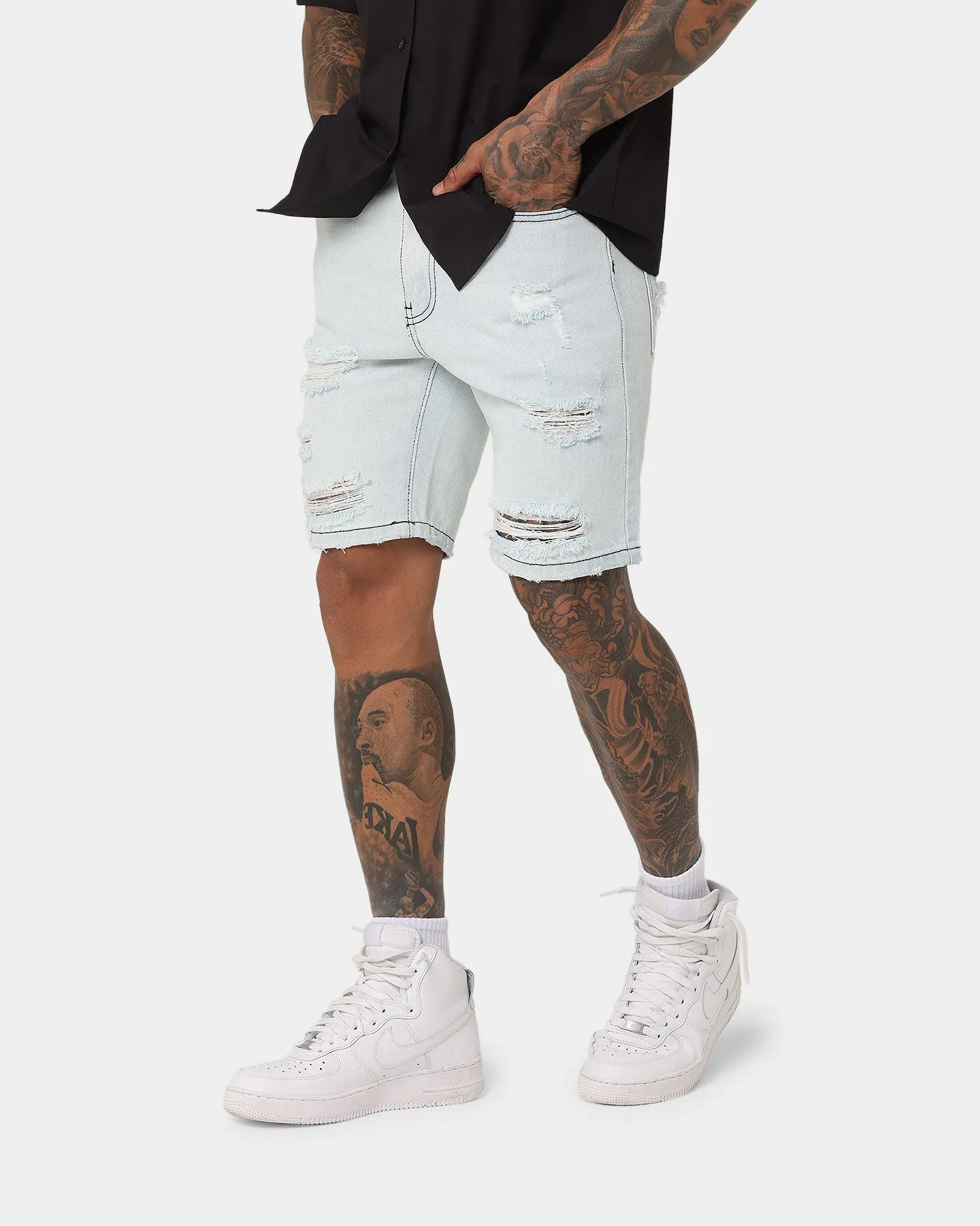 Saint Morta Destroyer Distressed Shorts Ice Blue sold by Culture Kings