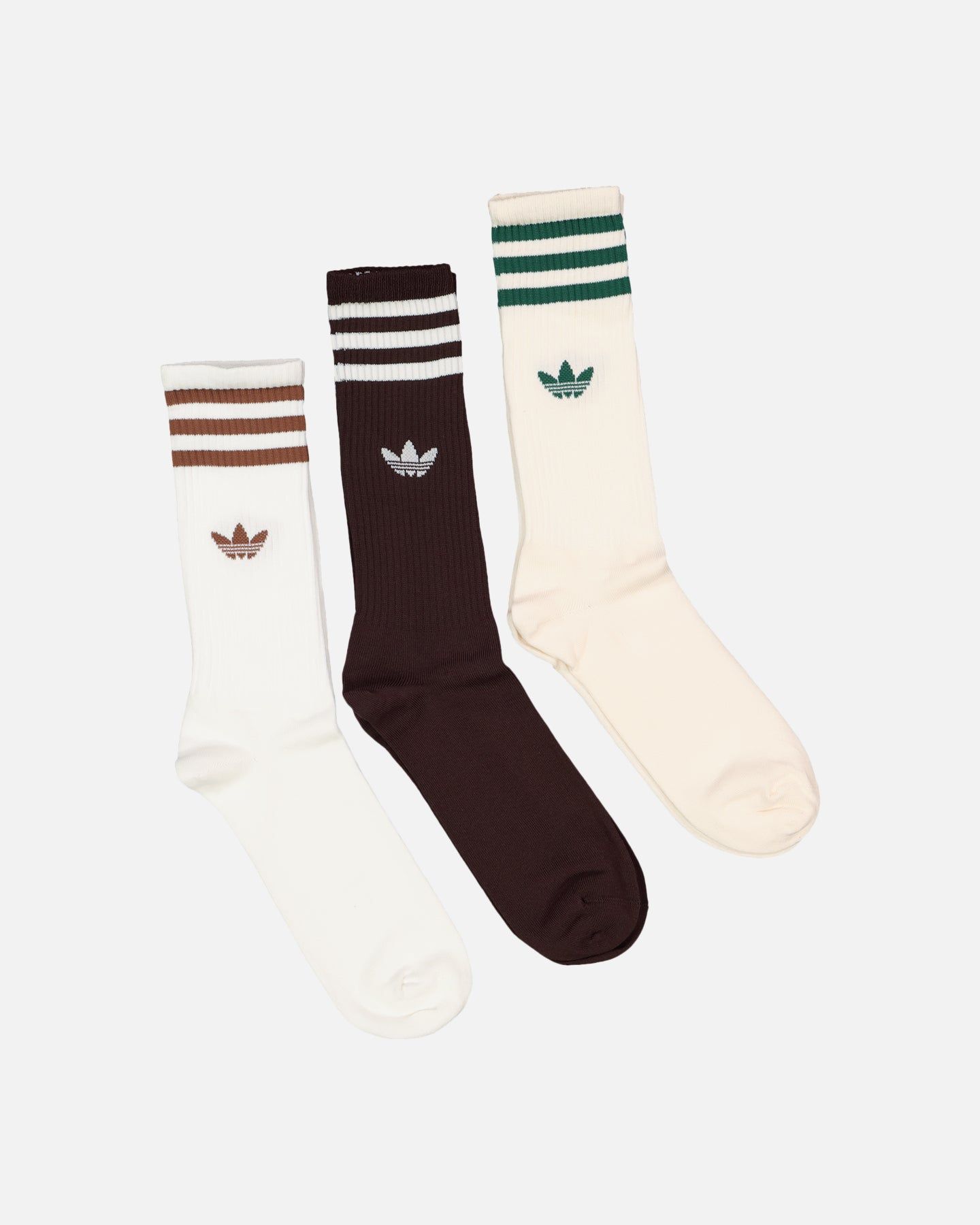 Adidas Solid Crew Socks 3 Pack White/Shadow Brown/Wonder White sold by Culture Kings