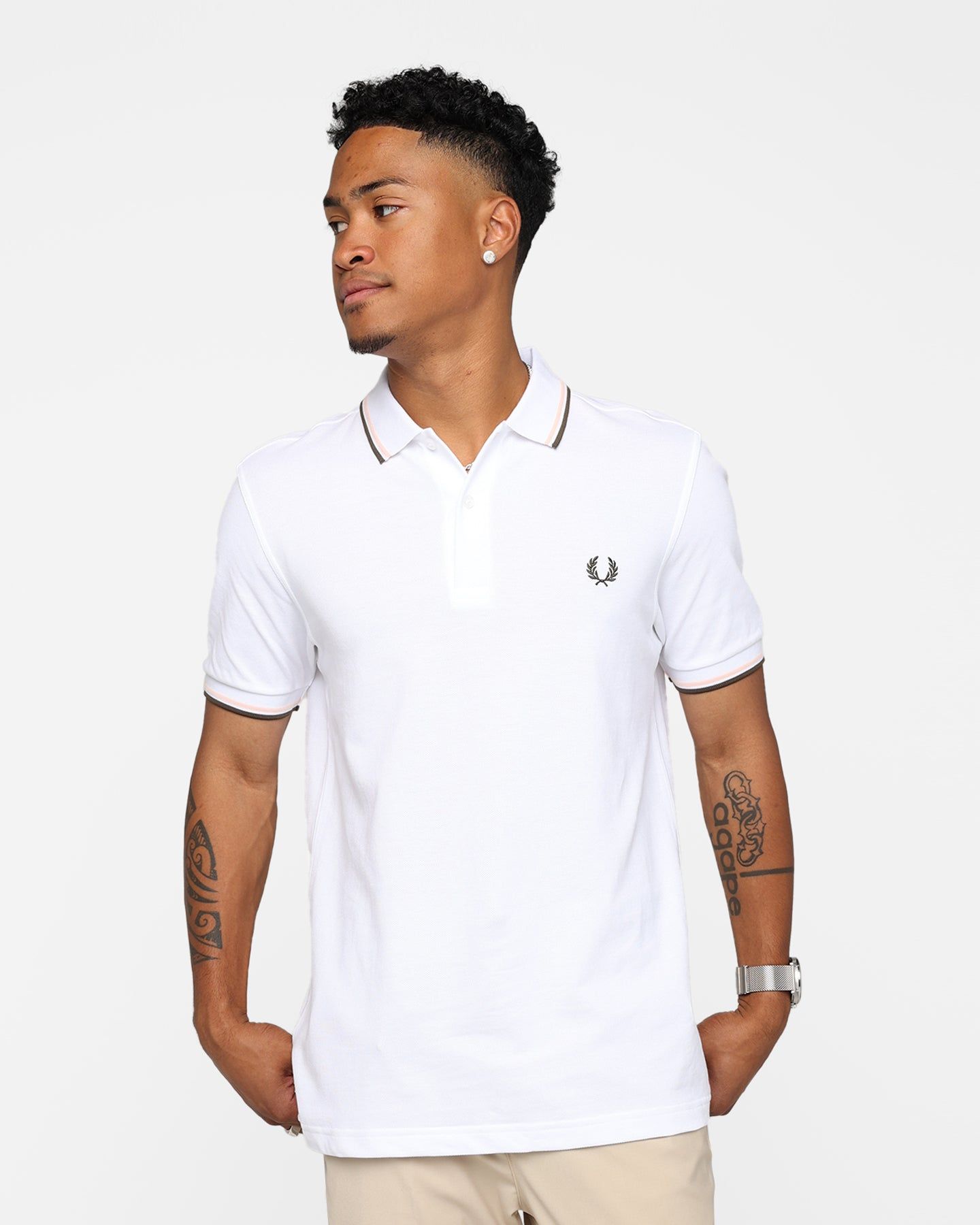 Fred Perry Twin Tipped Polo Shirt White/Silky Peach/Uniform Green sold by Culture Kings