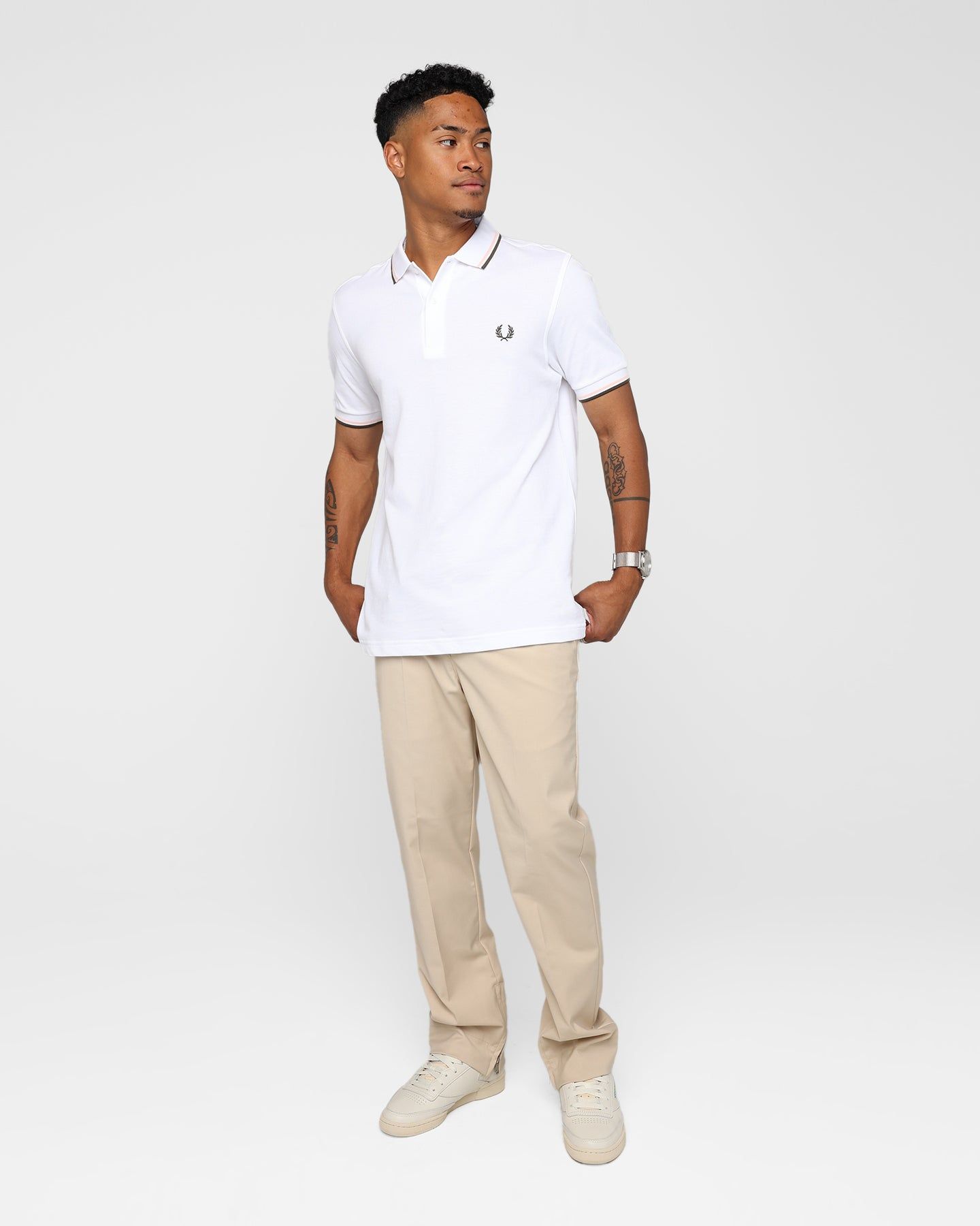 Fred Perry Twin Tipped Polo Shirt White/Silky Peach/Uniform Green sold by Culture Kings product image thumbnail 2