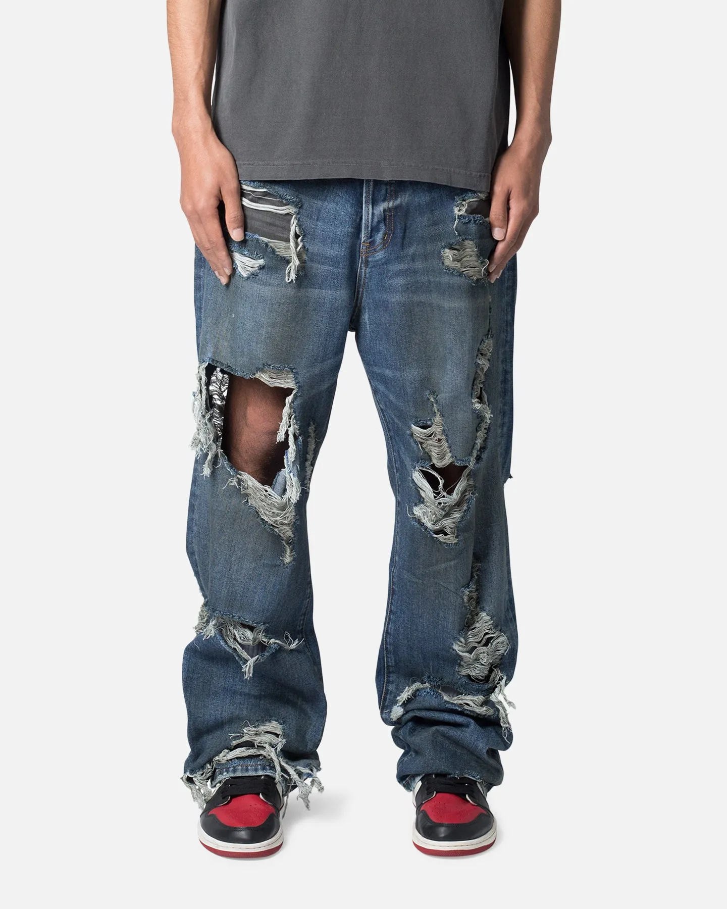 MNML Ultra Baggy Decimated Denim Jeans Blue sold by Culture Kings