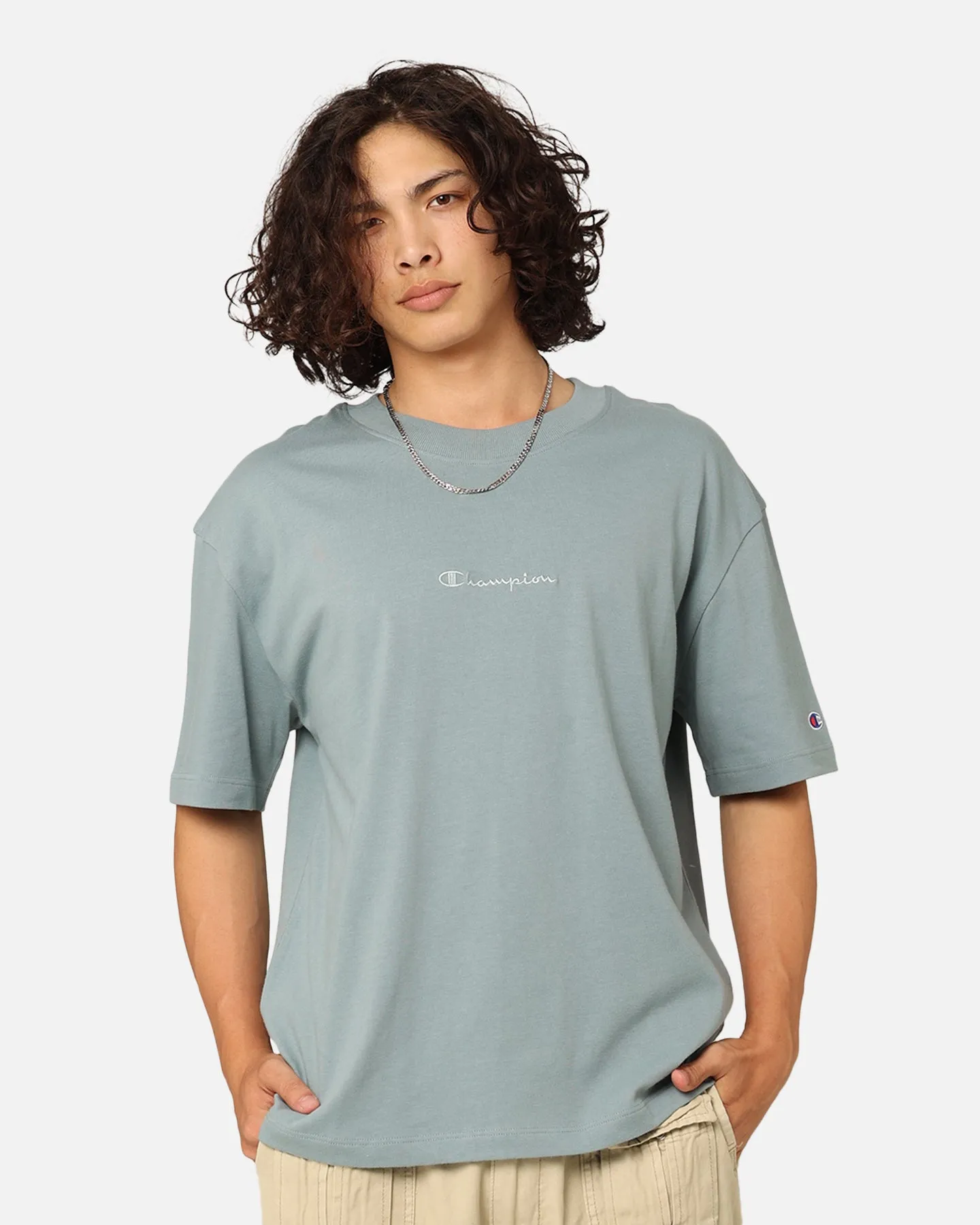 Champion Heritage New Script T-Shirt Sage Shimmer Green sold by Culture Kings