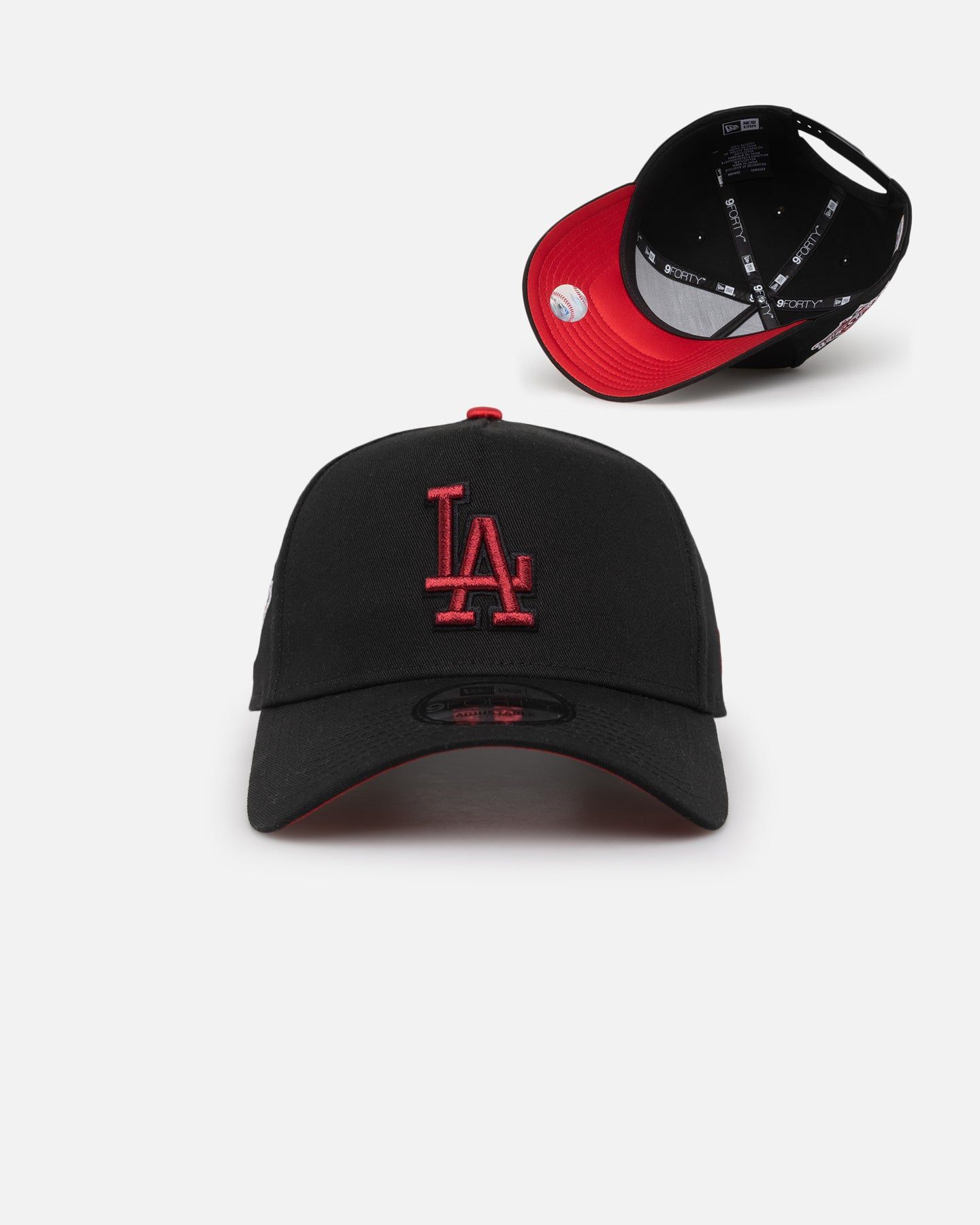 New Era Los Angeles Dodgers 'Satin Scarlet' 9FORTY A-Frame Snapback Black/Scarlet sold by Culture Kings