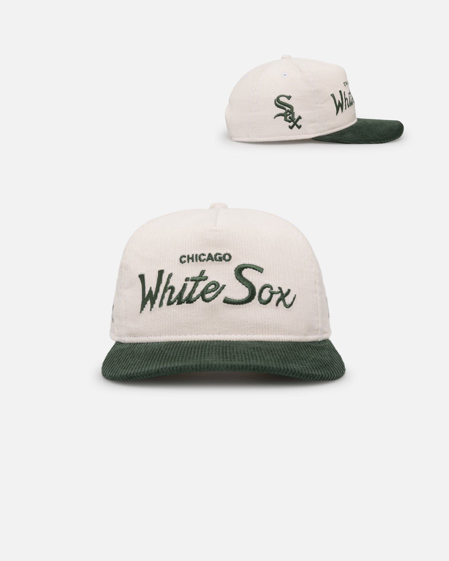 New Era Chicago White Sox 'Currency Corduroy' Golfer Pre-Curved Snapback Chrome White sold by Culture Kings