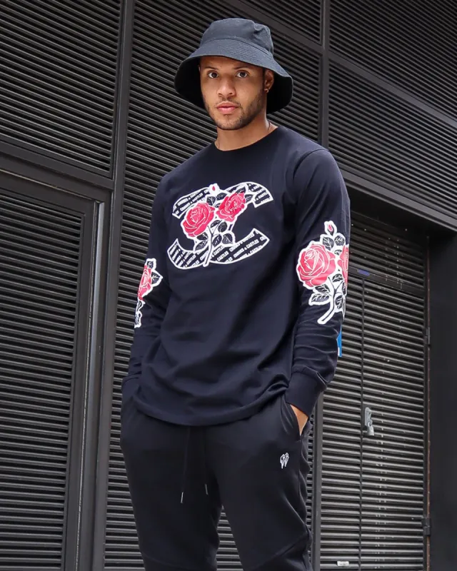 Crooks & Castles Roses Gun Long Sleeve T-Shirt Black made by Culture Kings