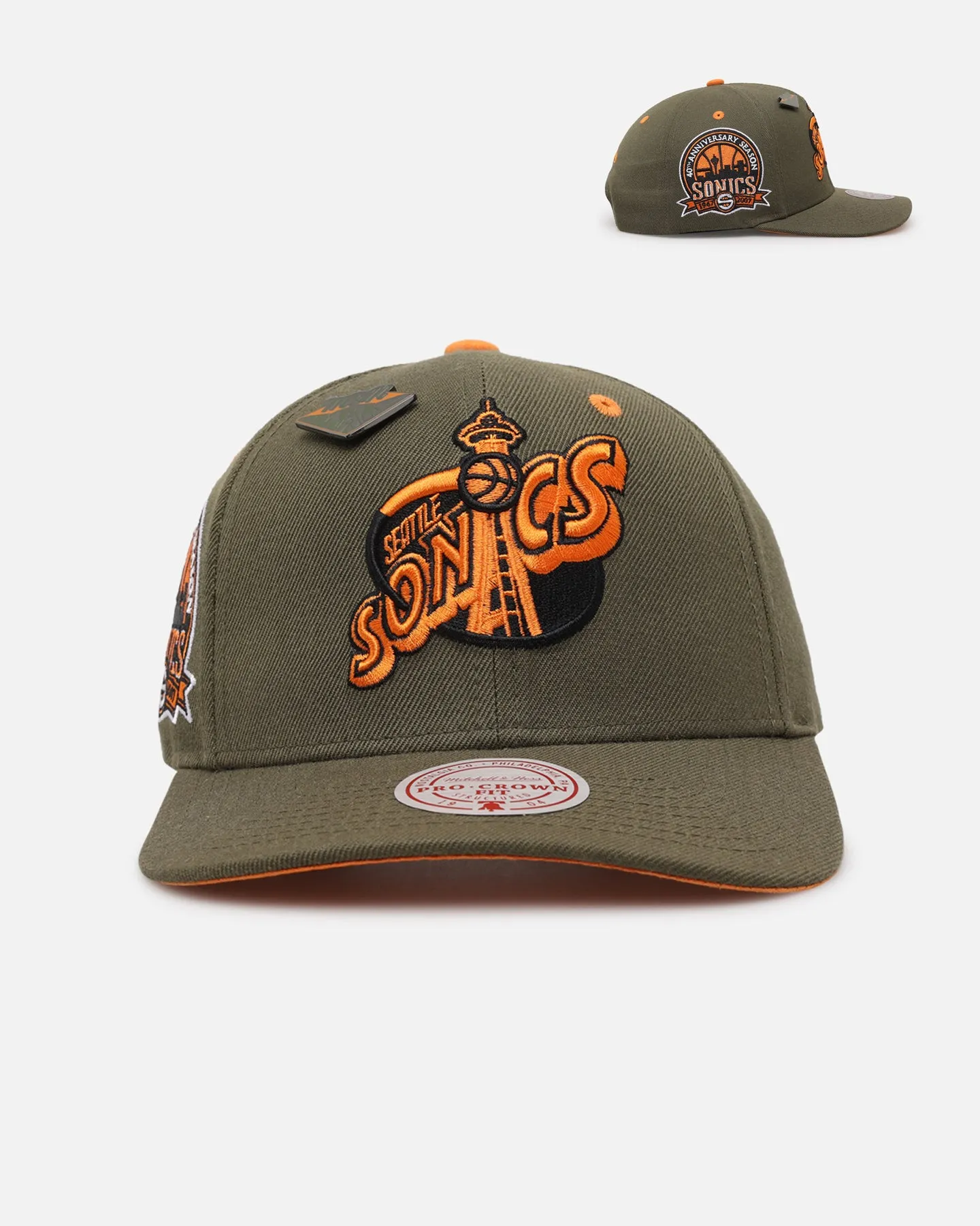 Mitchell & Ness Seattle Supersonics 'Harmony of Hues' Pro Crown Snapback Olive/Orange sold by Culture Kings