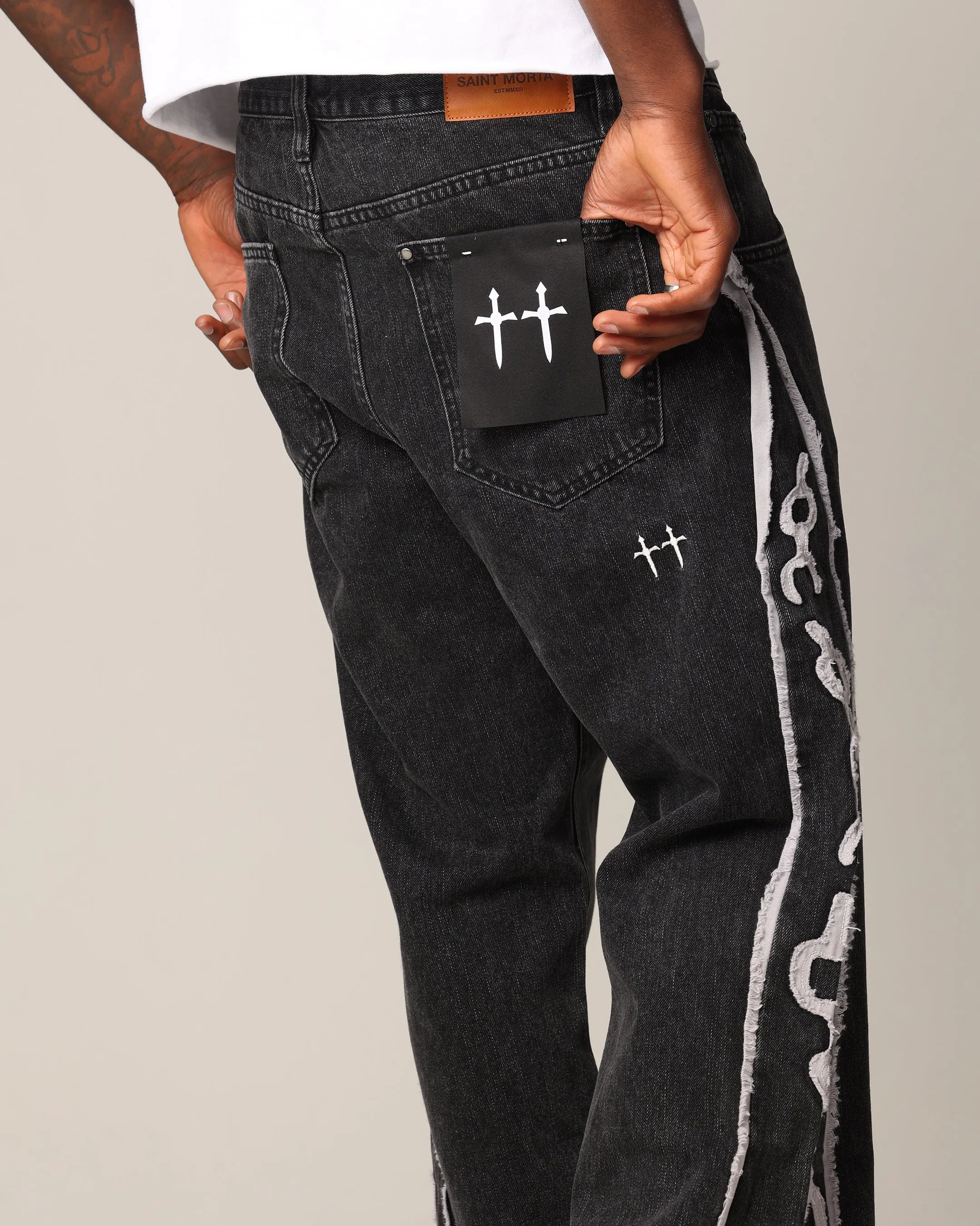Saint Morta Holy Ghost Flared Jeans Black Wash sold by Culture Kings product image thumbnail 4