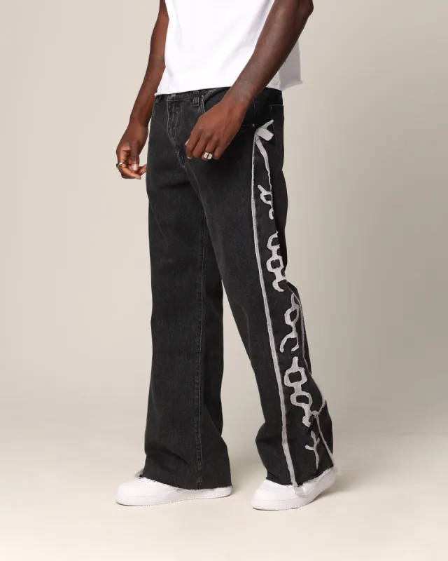 Saint Morta Holy Ghost Flared Jeans Black Wash sold by Culture Kings