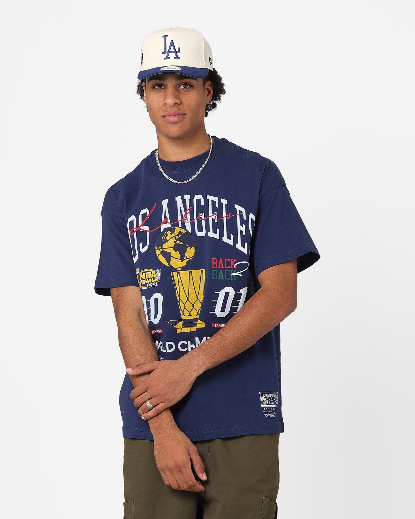 Mitchell & Ness Los Angeles Lakers Globe Champion T-Shirt Midnight Navy sold by Culture Kings