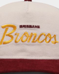 New Era Brisbane Broncos 'NRL Retro Script Corduroy' Golfer Snapback Chrome White sold by Culture Kings