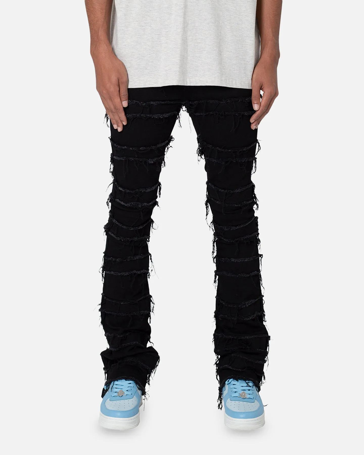 MNML X597 Distressed Skinny Flare Denim Jeans Black sold by Culture Kings