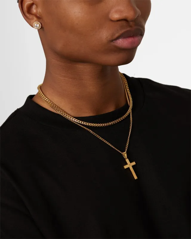 NXS Textured Cross Chain Set Gold sold by Culture Kings