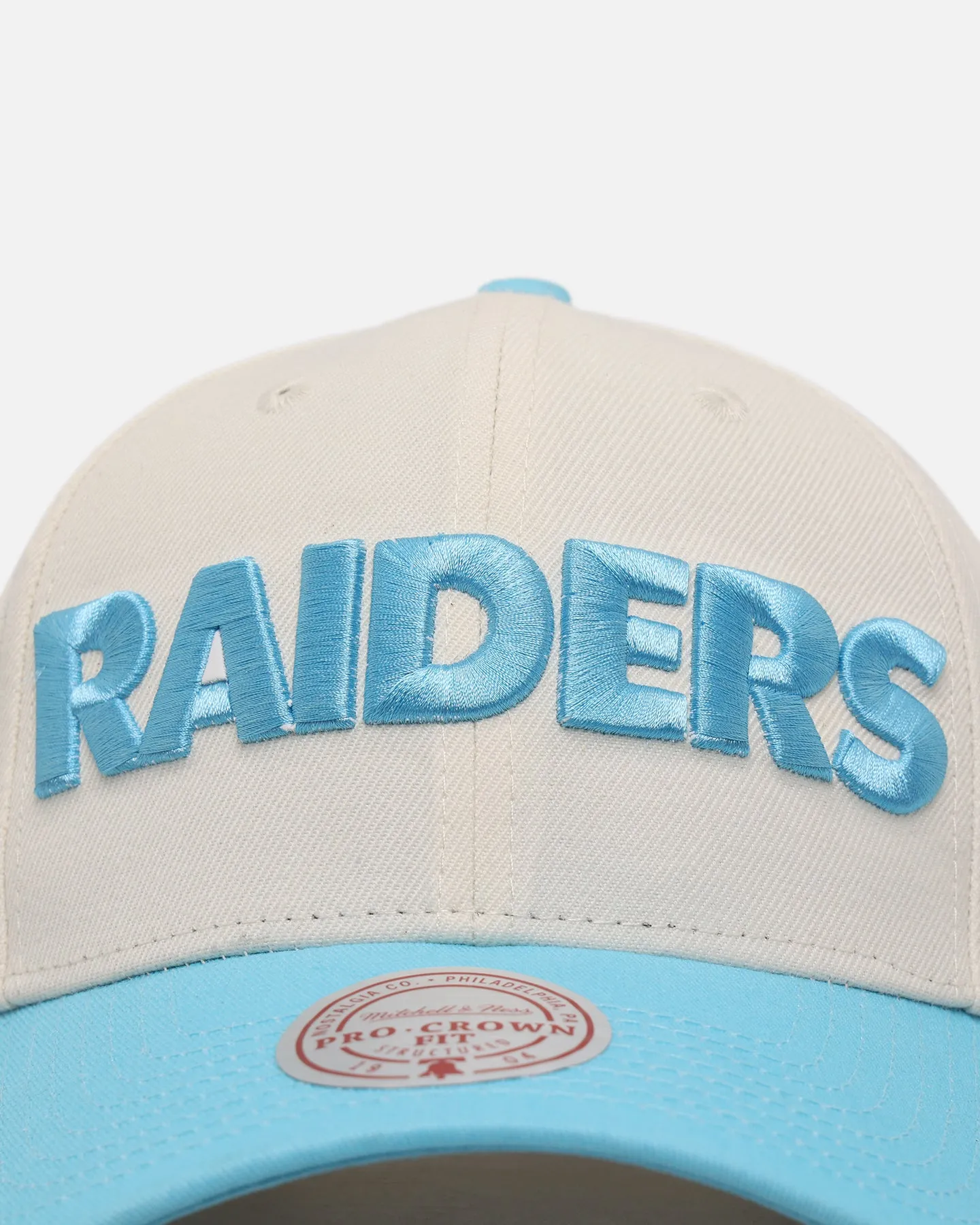 Mitchell & Ness Las Vegas Raiders 'Sky Blue' Pro Crown Snapback White Cream/Blue sold by Culture Kings product image thumbnail 5
