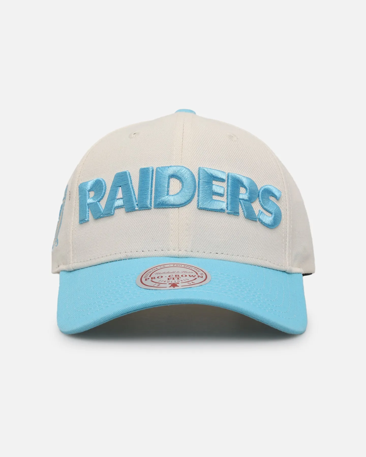 Mitchell & Ness Las Vegas Raiders 'Sky Blue' Pro Crown Snapback White Cream/Blue sold by Culture Kings
