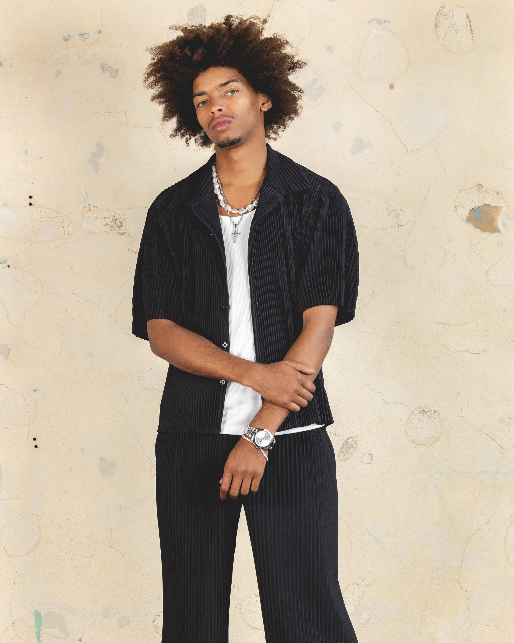 404 Harbour Plisse Button Up Shirt Black sold by Culture Kings