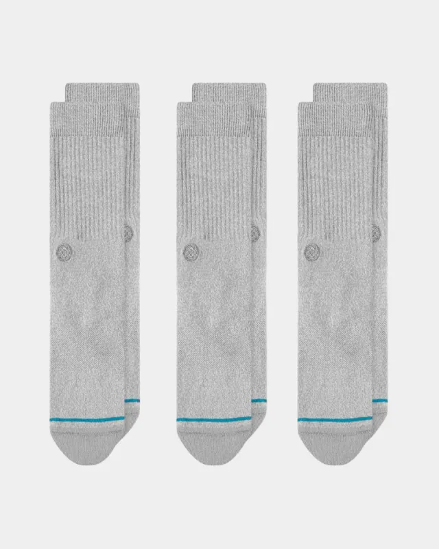 Stance Icon 3 Pack Crewcut Socks Grey Heather sold by Culture Kings