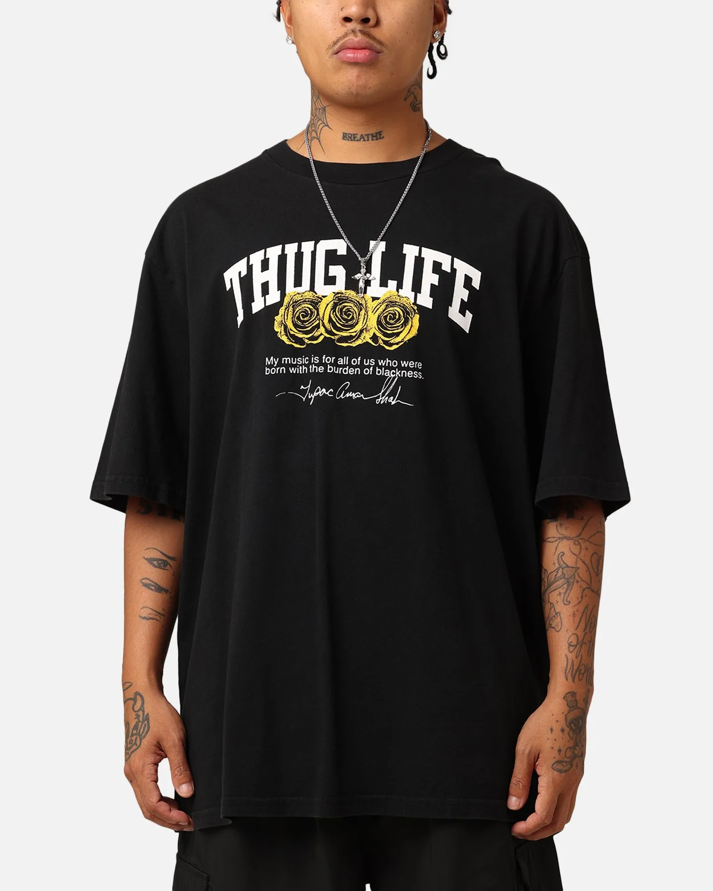 Tupac Thug Life Rose T-Shirt Washed Black sold by Culture Kings product image thumbnail 4