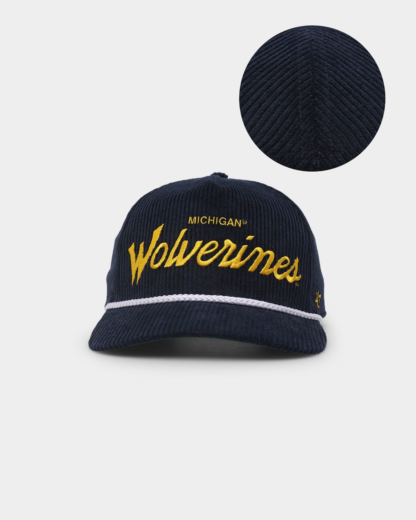 47 Brand Michigan Wolverines 'NCAA Corduroy Team Script' Corduroy Crossrope 47 Hitch Snapback Navy sold by Culture Kings