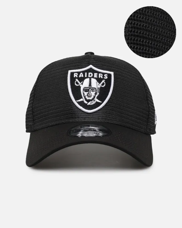 New Era Las Vegas Raiders 'Black All Over Mesh' 9FORTY A-Frame Trucker Snapback Black Rigid/Black sold by Culture Kings