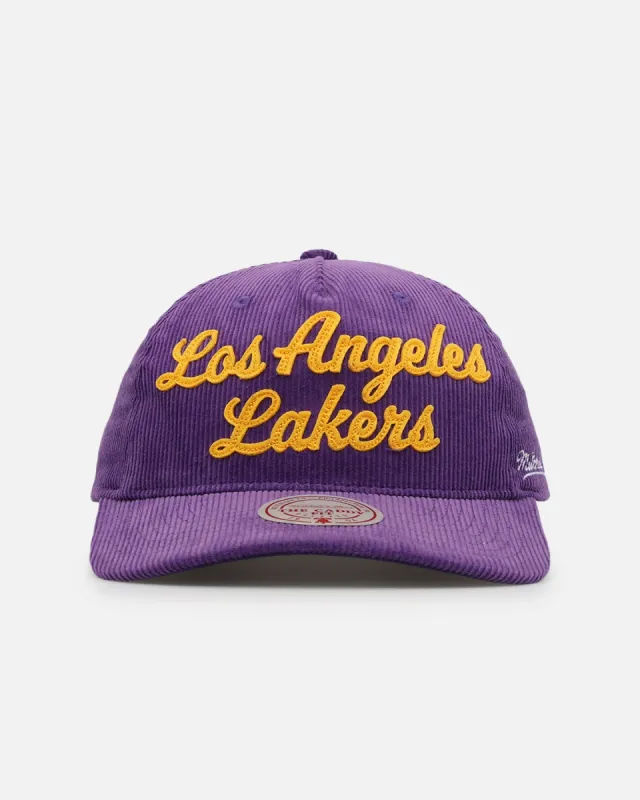 Mitchell & Ness Los Angeles Lakers Stack Script Corduroy Snapback Purple sold by Culture Kings