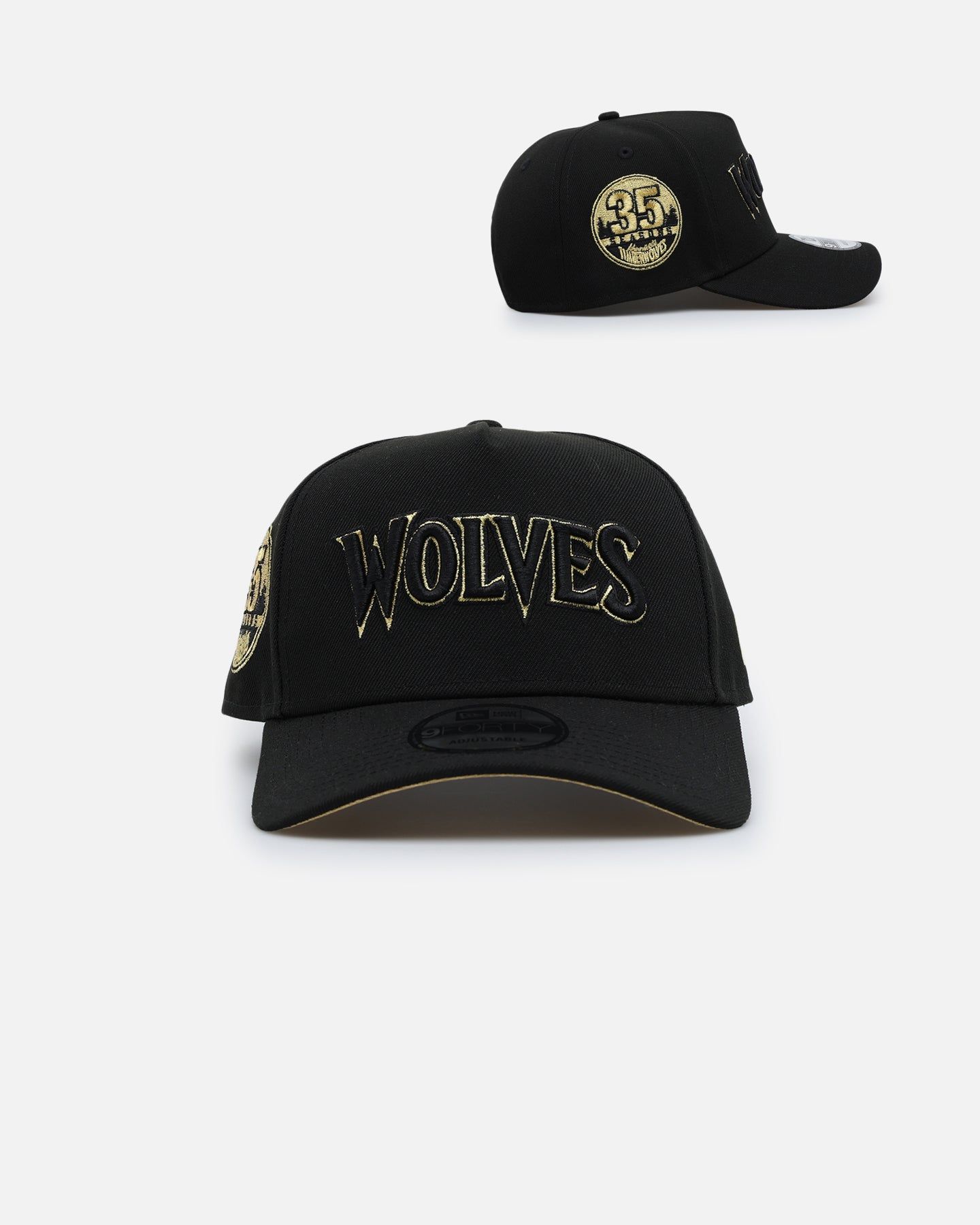 New Era Minnesota Timberwolves 'NBA Gold Links' 9FORTY A-Frame Snapback Black/Gold sold by Culture Kings