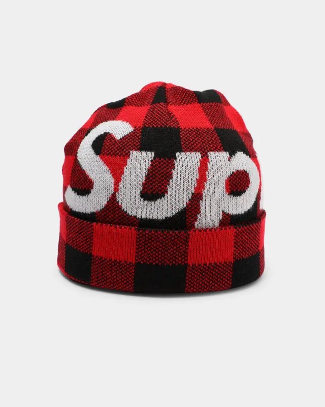 Supreme Big Logo Beanie Red Plaid sold by Culture Kings