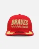 New Era Atlanta Braves 'Podium Collection' Pre-Curved Golfer Trucker Snapback Scarlet/Metallic Gold sold by Culture Kings
