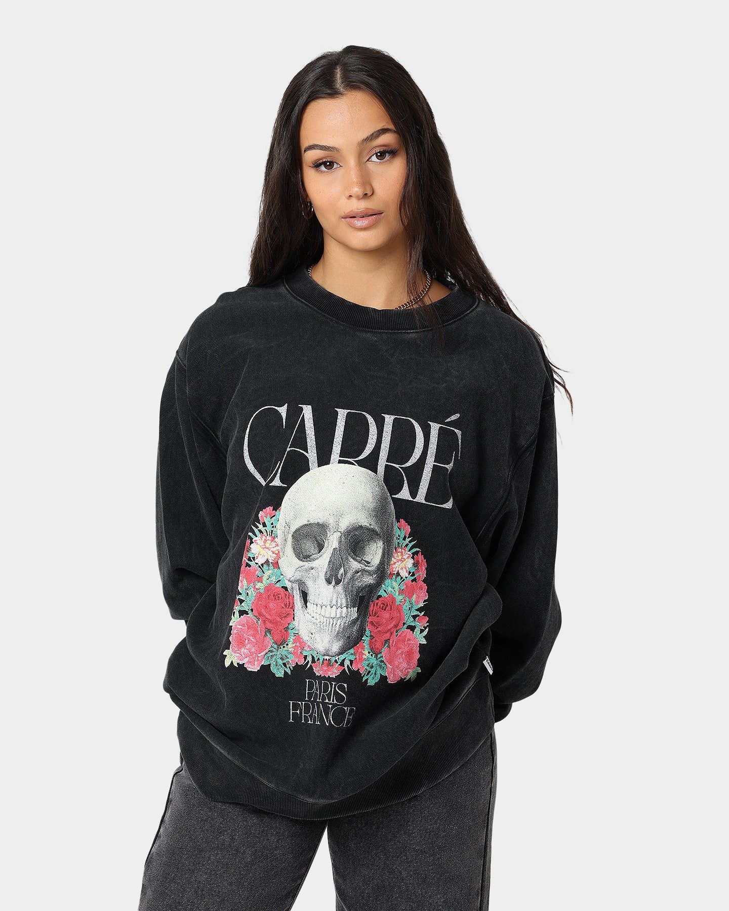 Carre Skull & Rose Vintage Crewneck Washed Black sold by Culture Kings