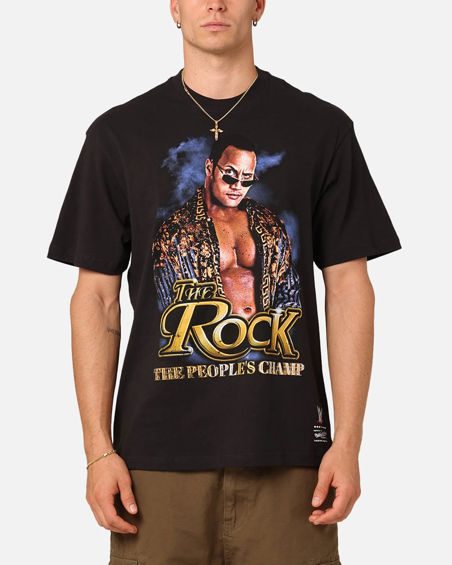 Mitchell & Ness X WWE Dwayne "The Rock" Johnson The People's Champ T-Shirt Overdyed Black sold by Culture Kings