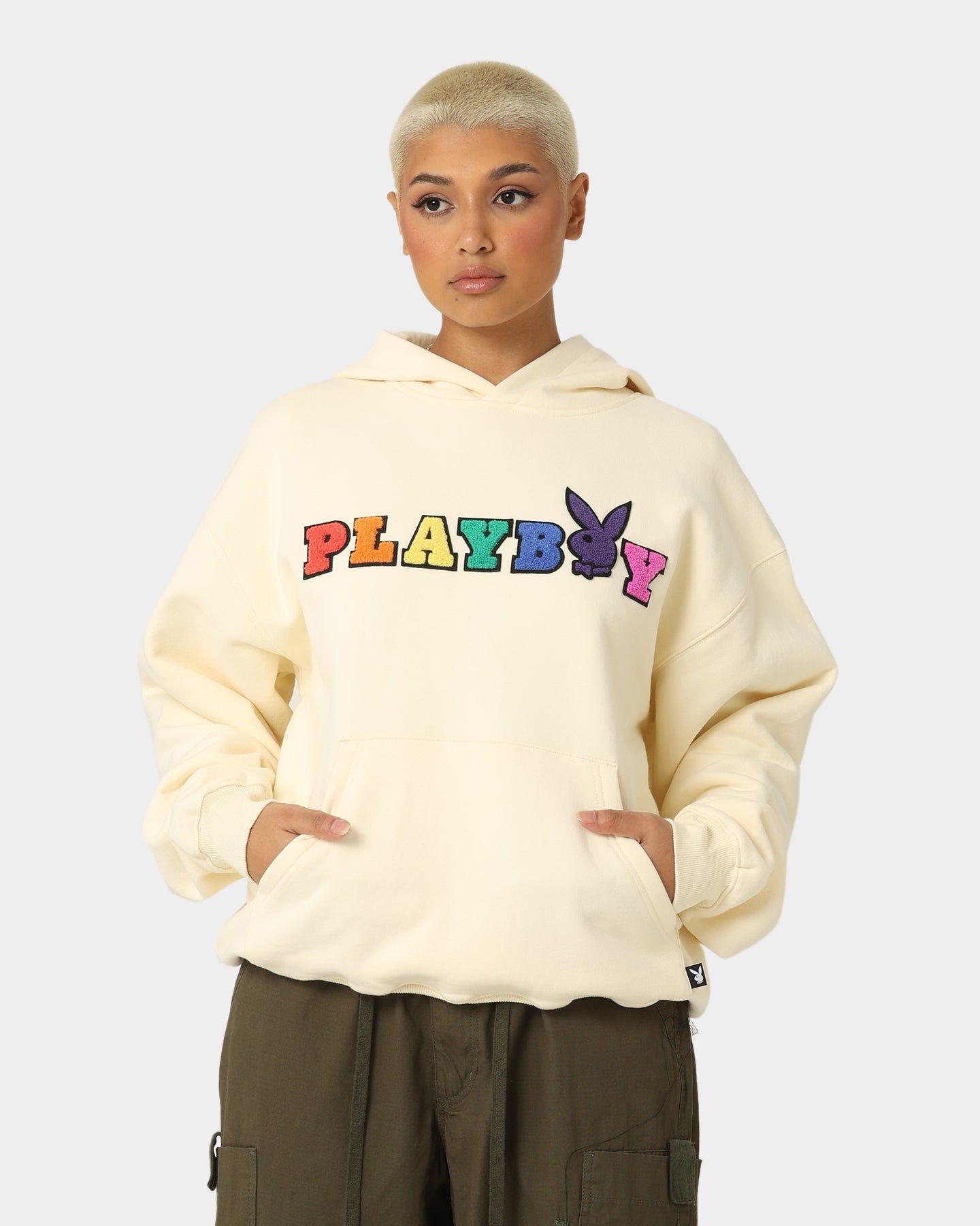 Playboy By CK Chenille Wordmark Hoodie Off White sold by Culture Kings
