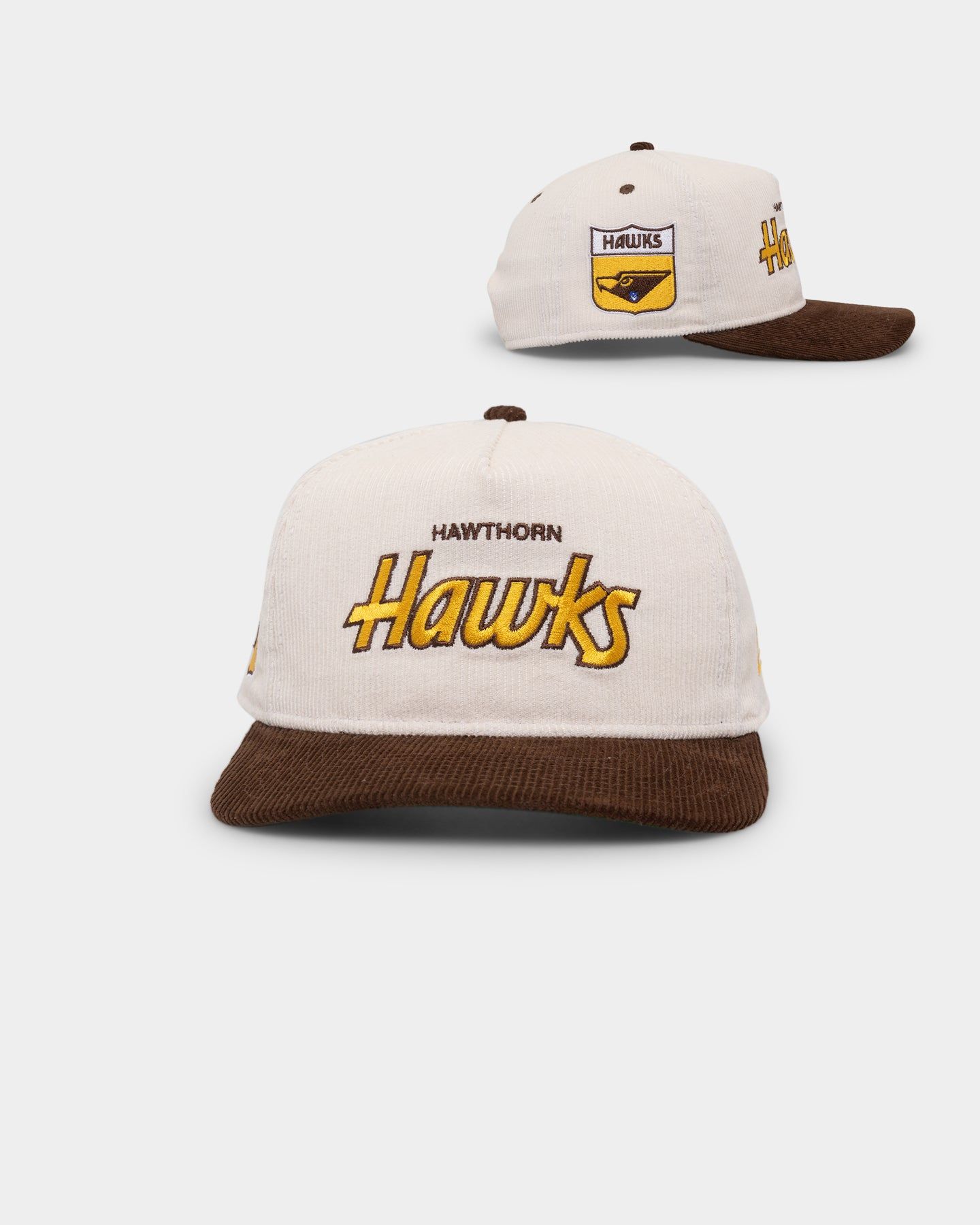 New Era Hawthorn Hawks "AFL Cord Script" Golfer Snapback Chrome/OTC sold by Culture Kings