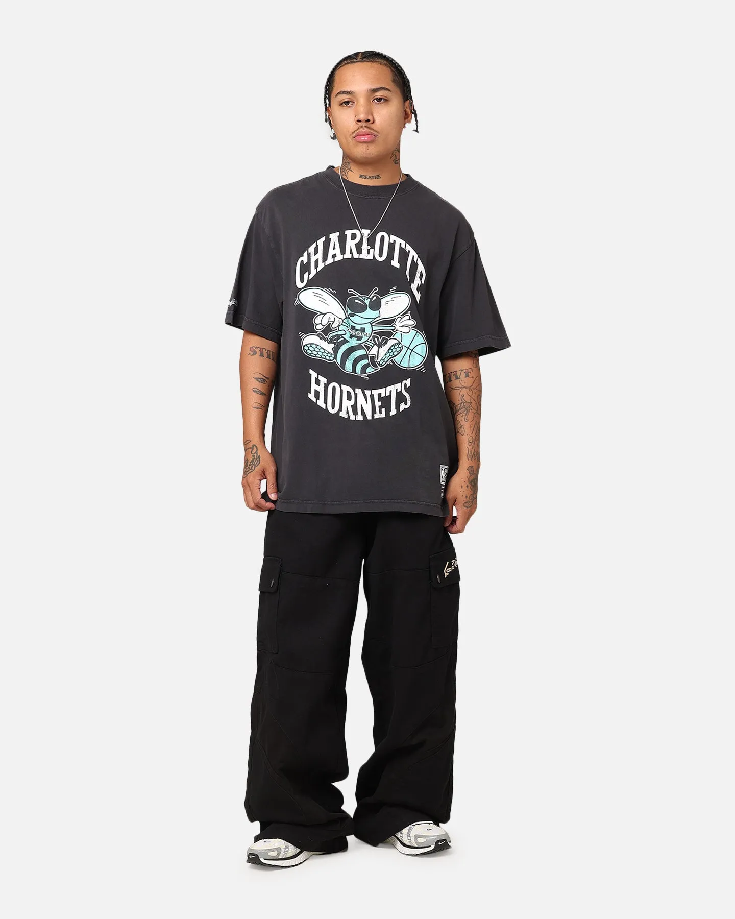 Mitchell & Ness Charlotte Hornets Ice Blue Logo T-Shirt Faded Black sold by Culture Kings product image thumbnail 2