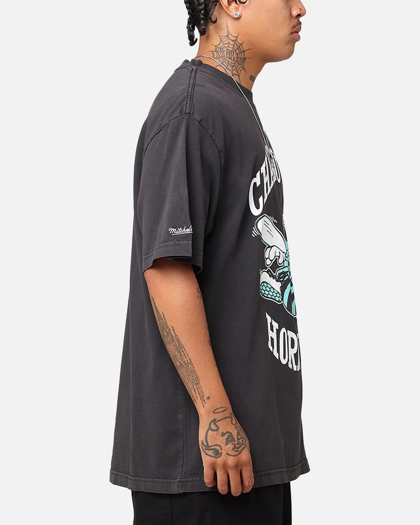 Mitchell & Ness Charlotte Hornets Ice Blue Logo T-Shirt Faded Black sold by Culture Kings product image thumbnail 4