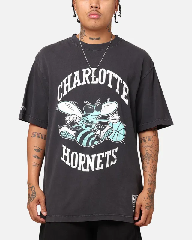 Mitchell & Ness Charlotte Hornets Ice Blue Logo T-Shirt Faded Black sold by Culture Kings