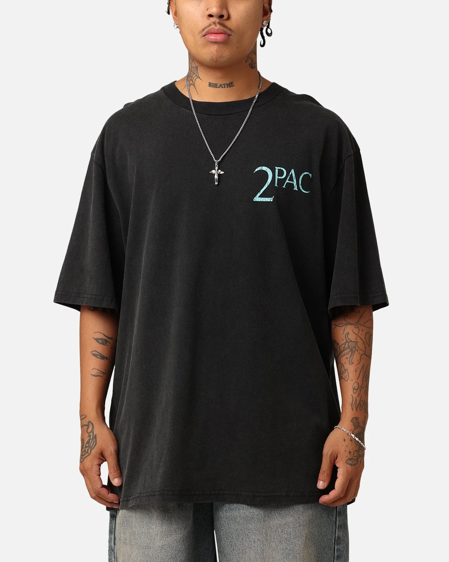 Tupac Blue Smoke T-Shirt Washed Black sold by Culture Kings