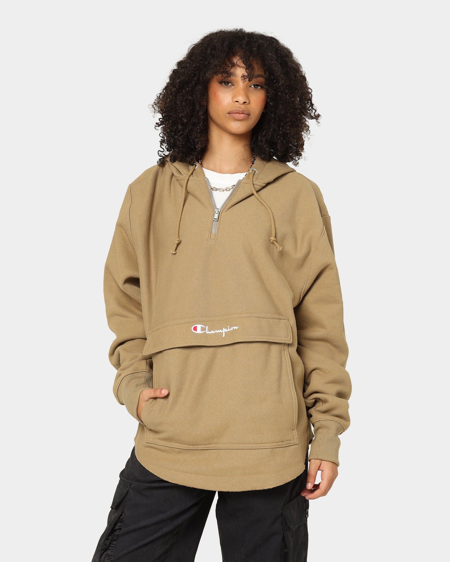 Champion Reverse Weave Boxy Anorak Hoodie Whole Wheat Khaki sold by Culture Kings