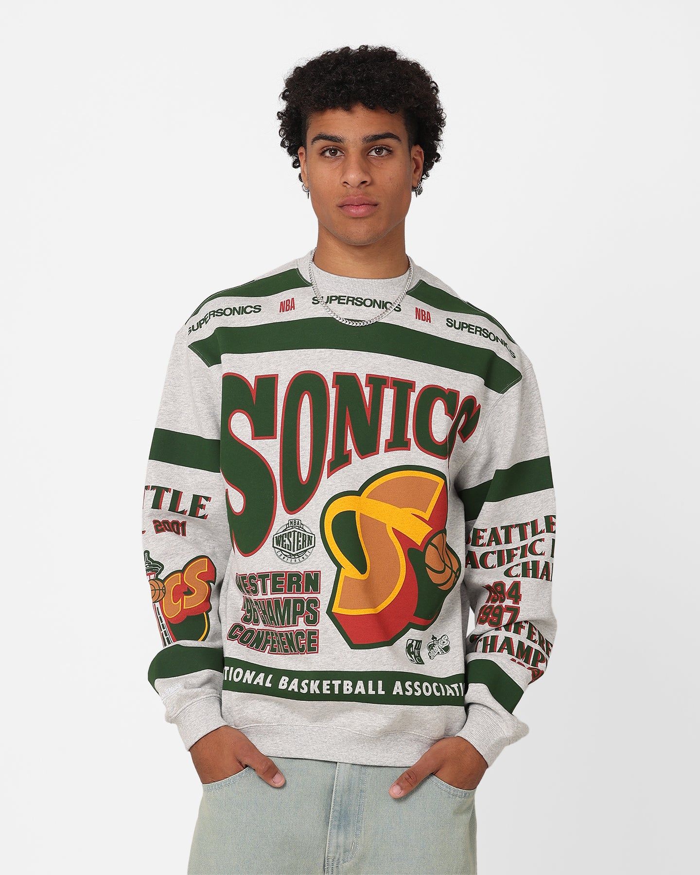 Mitchell & Ness Seattle SuperSonics League Crewneck Grey Marle sold by Culture Kings