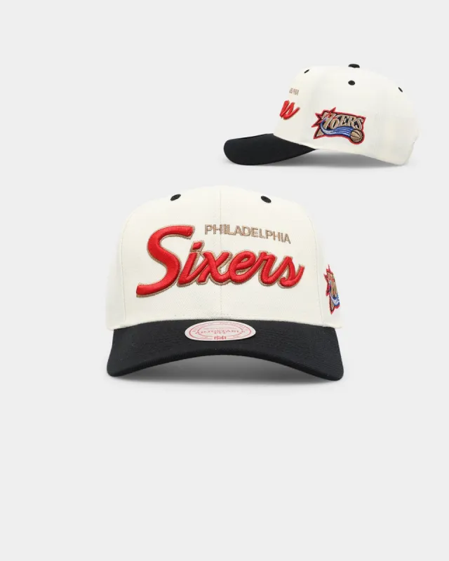 Mitchell & Ness Philadelphia 76s Team Script OG Snapback Vintage Cream sold by Culture Kings