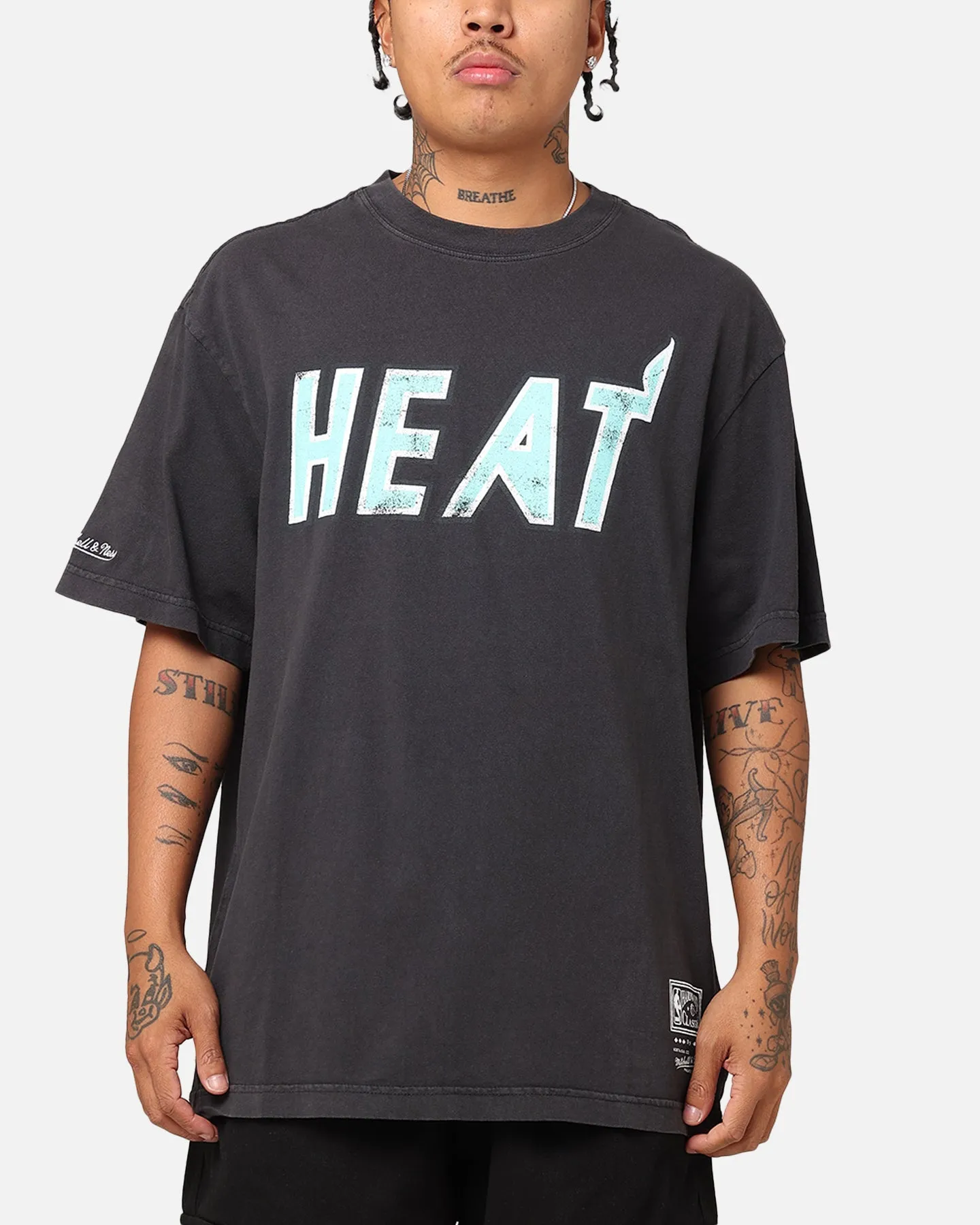 Mitchell & Ness Miami Heat Ice Blue Logo T-Shirt Faded Black sold by Culture Kings