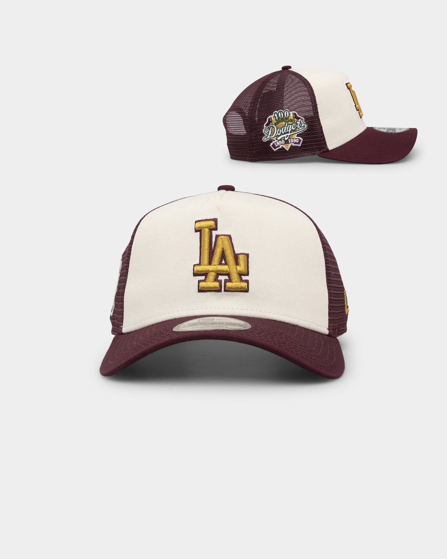 New Era Los Angeles Dodgers 'Golden Port' 9FORTY A-Frame Snapback White/Maroon sold by Culture Kings