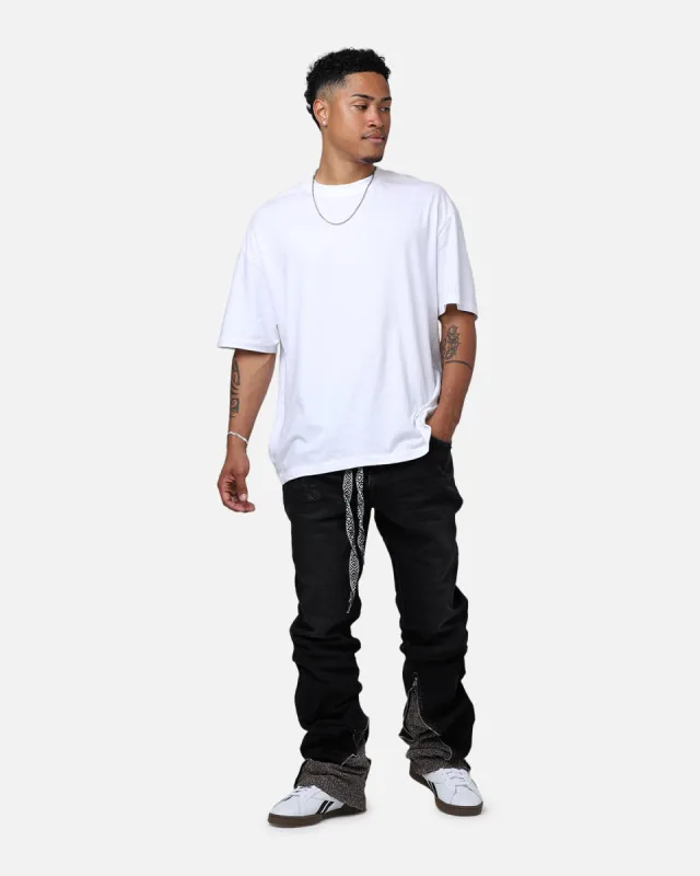 Lifted Anchors "Steffi" Knitted Stacked Flare Jeans Black/Oak made by Culture Kings