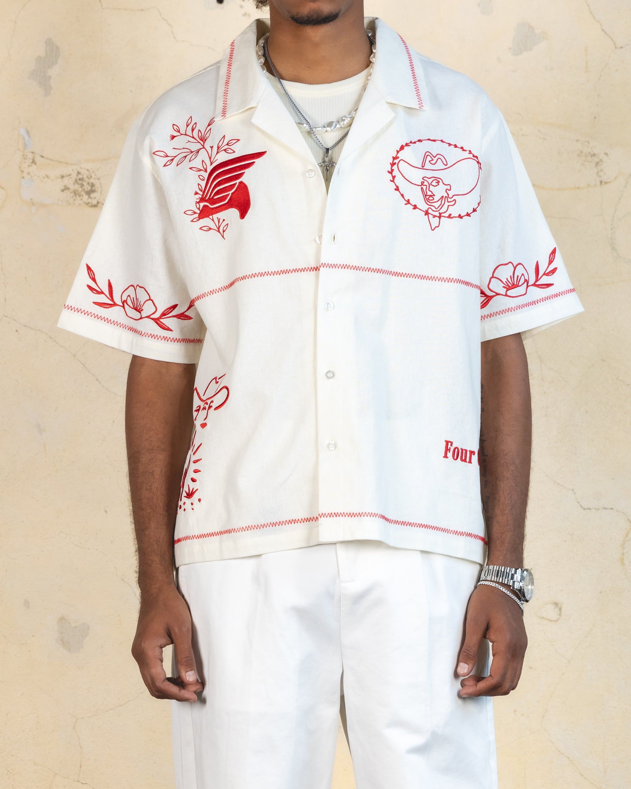 404 Frontier Embroidered Button Up Shirt Off White | Parallel
